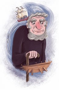 drawing of boatbuilder david hoy